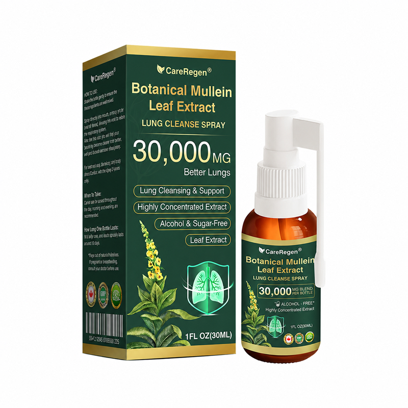 🫁⚡✅Official Store:CareRegen® Botanical Mullein Leaf Extract Lung Cleanse Spray（🫁Directly acts on COPD, asthma, chronic bronchitis (CB), respiratory infections, lung cancer, sinusitis, and other conditions🫁）🌞