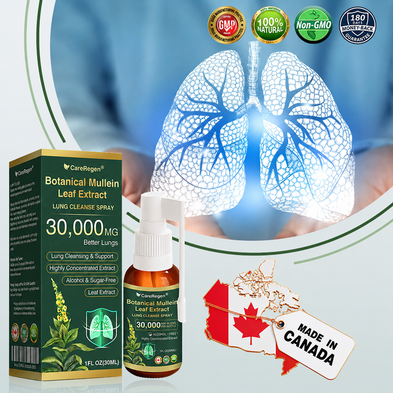 🫁⚡✅Official Store:CareRegen® Botanical Mullein Leaf Extract Lung Cleanse Spray（🫁Directly acts on COPD, asthma, chronic bronchitis (CB), respiratory infections, lung cancer, sinusitis, and other conditions🫁）🌞