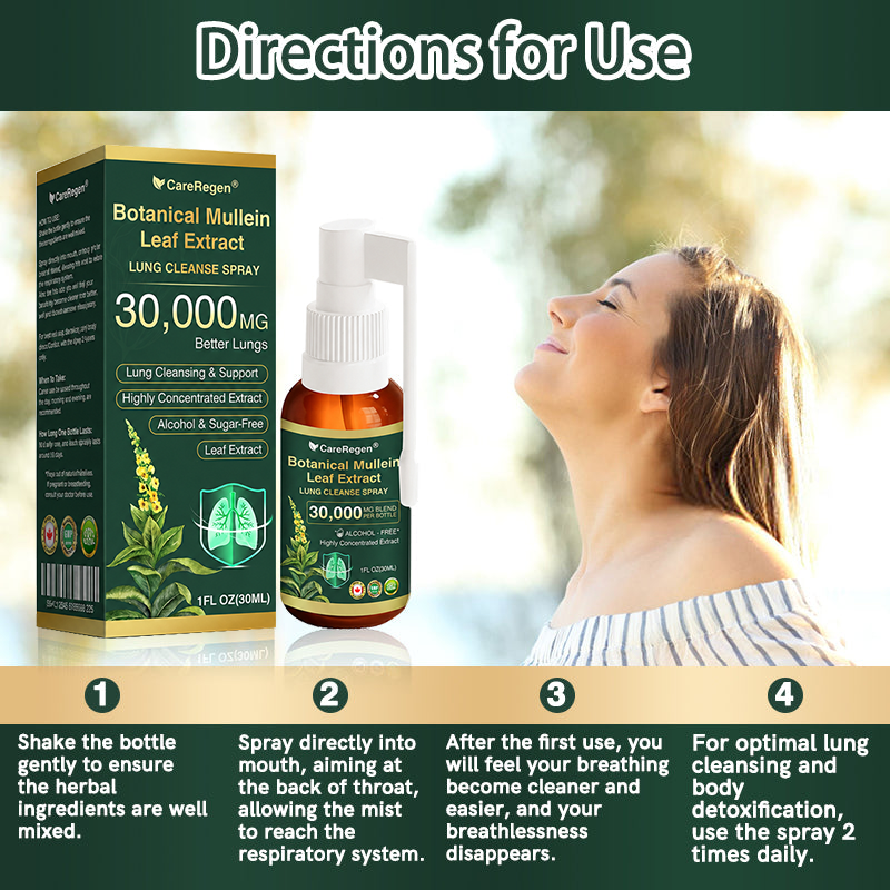 🫁⚡✅Official Store:CareRegen® Botanical Mullein Leaf Extract Lung Cleanse Spray（🫁Directly acts on COPD, asthma, chronic bronchitis (CB), respiratory infections, lung cancer, sinusitis, and other conditions🫁）🌞