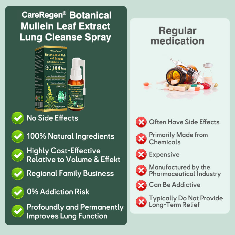 🫁⚡✅Official Store:CareRegen® Botanical Mullein Leaf Extract Lung Cleanse Spray（🫁Directly acts on COPD, asthma, chronic bronchitis (CB), respiratory infections, lung cancer, sinusitis, and other conditions🫁）🌞