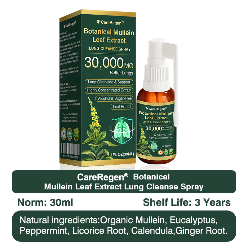 🫁⚡✅Official Store:CareRegen® Botanical Mullein Leaf Extract Lung Cleanse Spray（🫁Directly acts on COPD, asthma, chronic bronchitis (CB), respiratory infections, lung cancer, sinusitis, and other conditions🫁）🌞